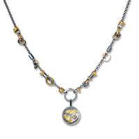 Black and Gold Keum-Bo Diamond Disk Necklace