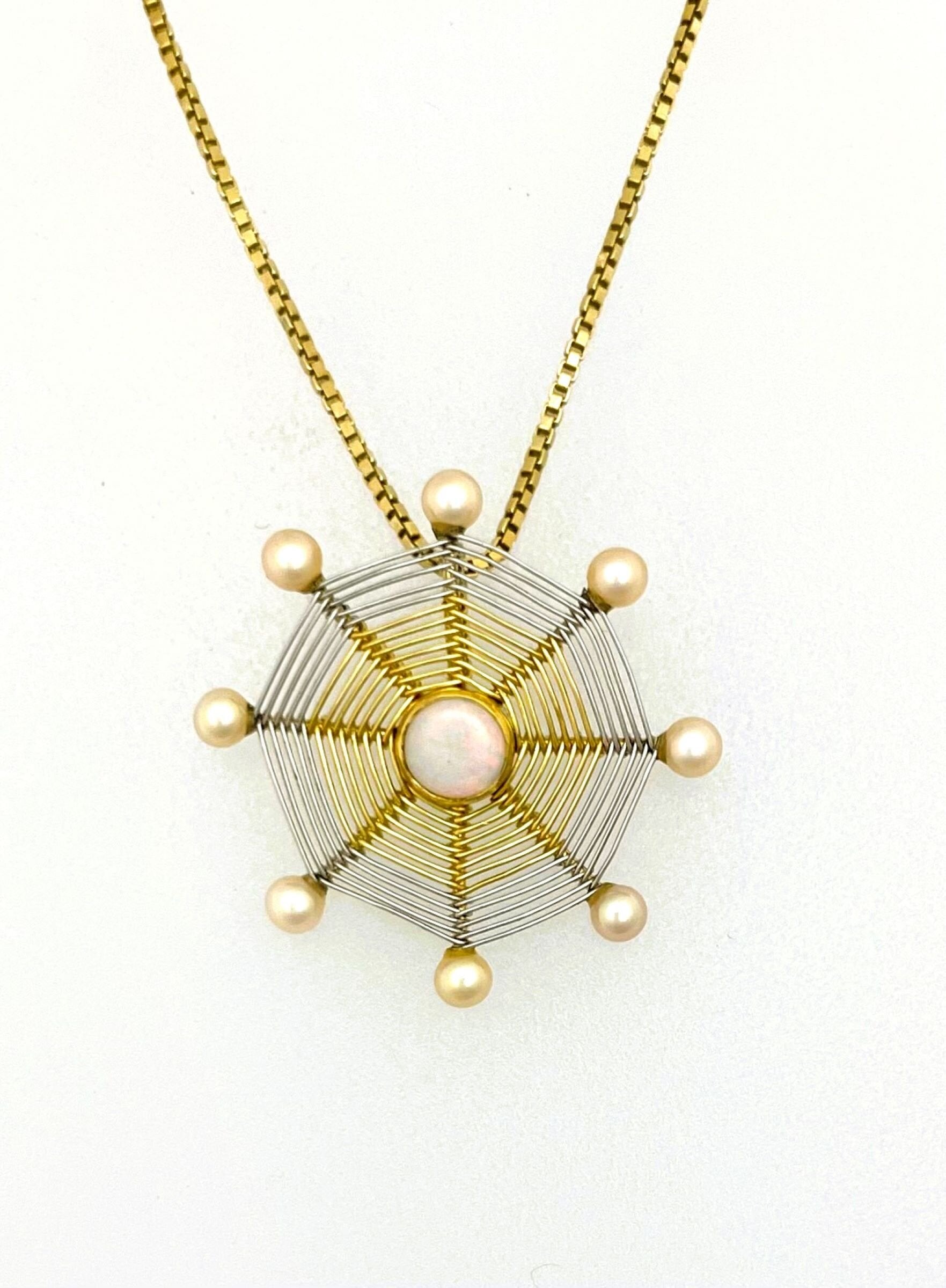 Opal & Peach Pearl Snowflake Pendant
