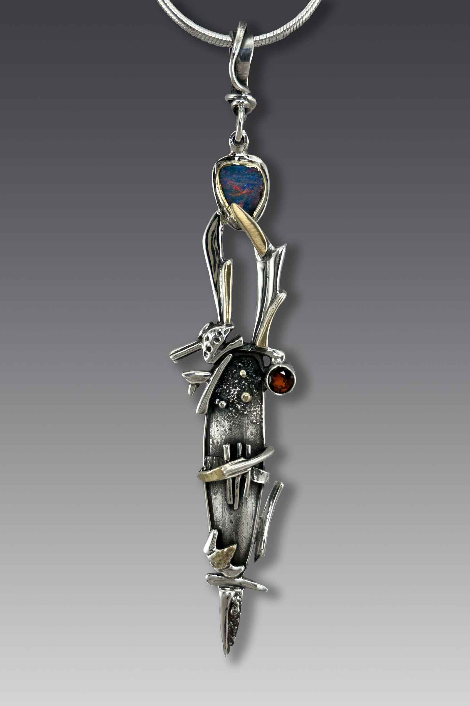 Slim Opal and Garnet Pendant
