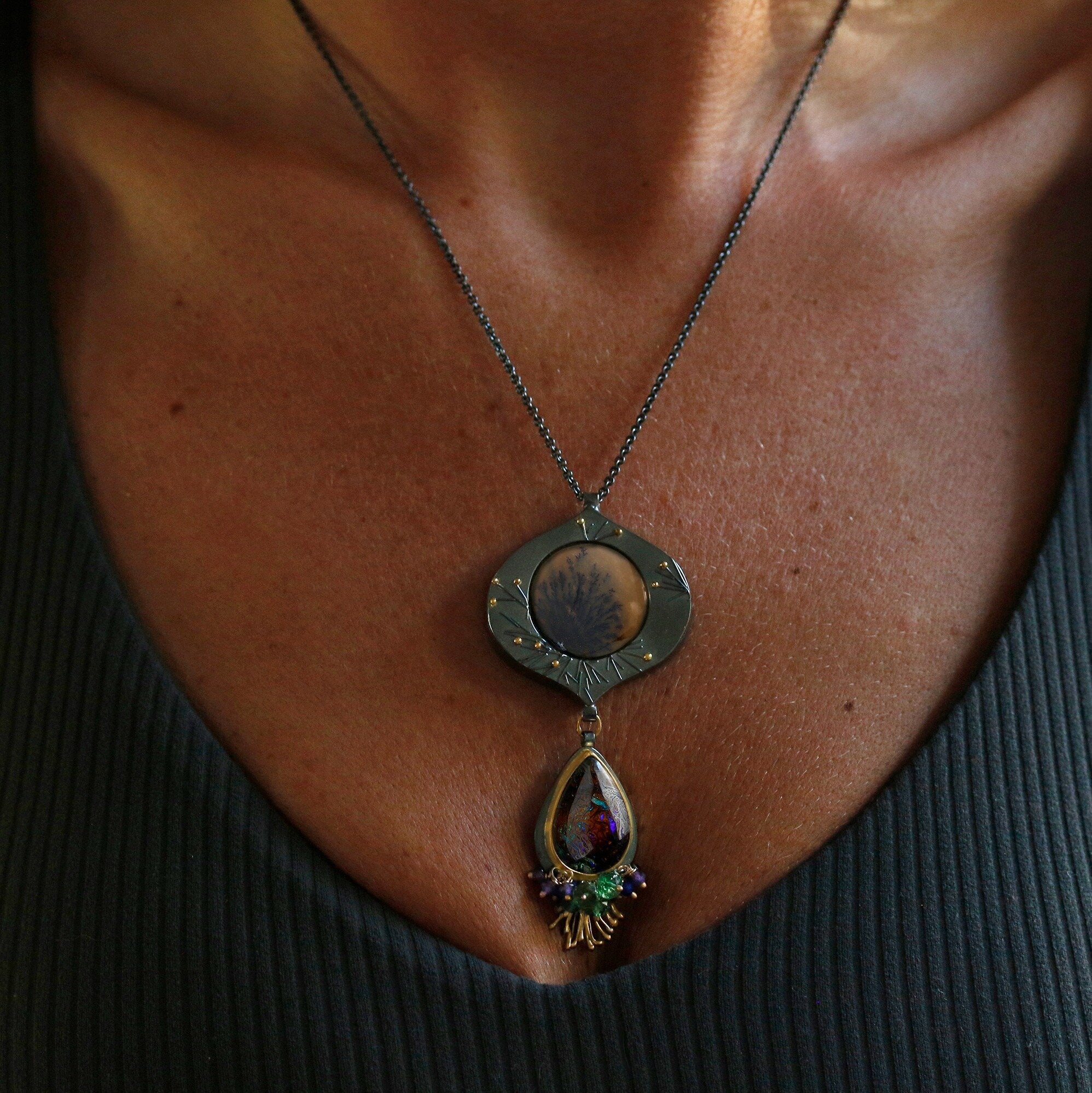 Paiute Agate and Boulder Opal Pendant