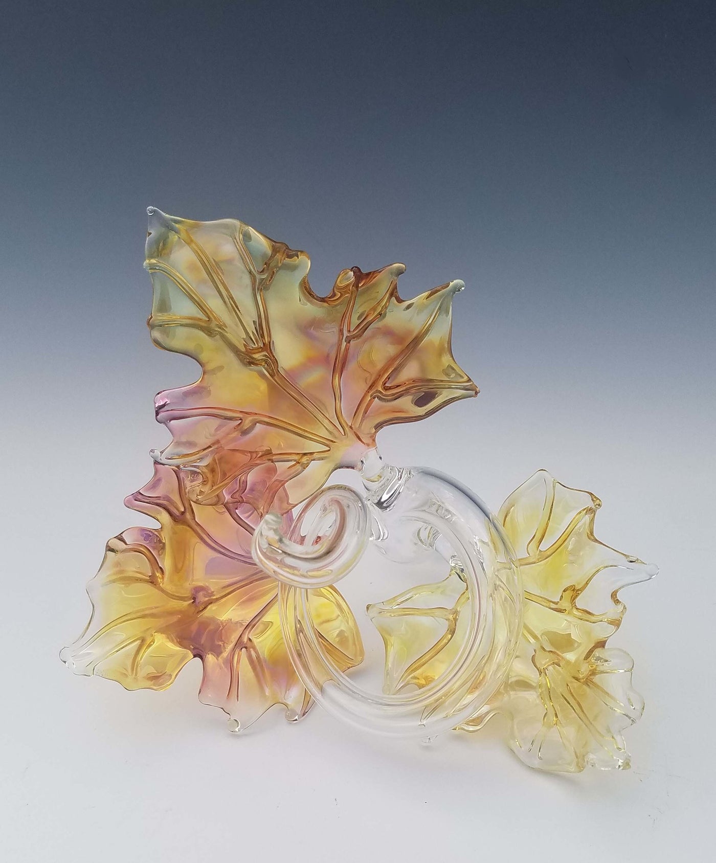 Trio Glass Leaf Sculpture in Gold Fume