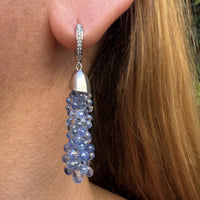 Ceylon Sapphire Briolette Cascade Earrings in Platinum with Diamonds