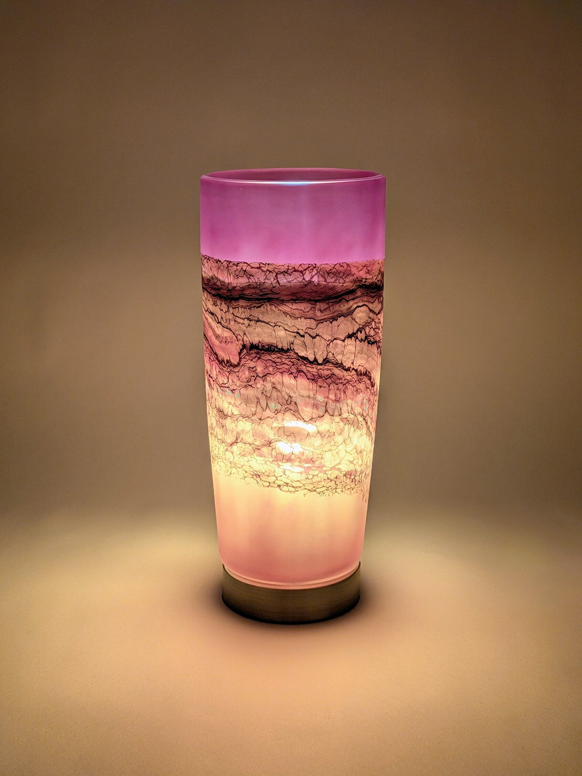 Satin Strata Pillar Lamp in Ruby and Tangerine