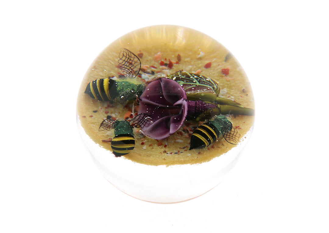 Bumblebee Trio with Morning Glory Miniature Paperweight