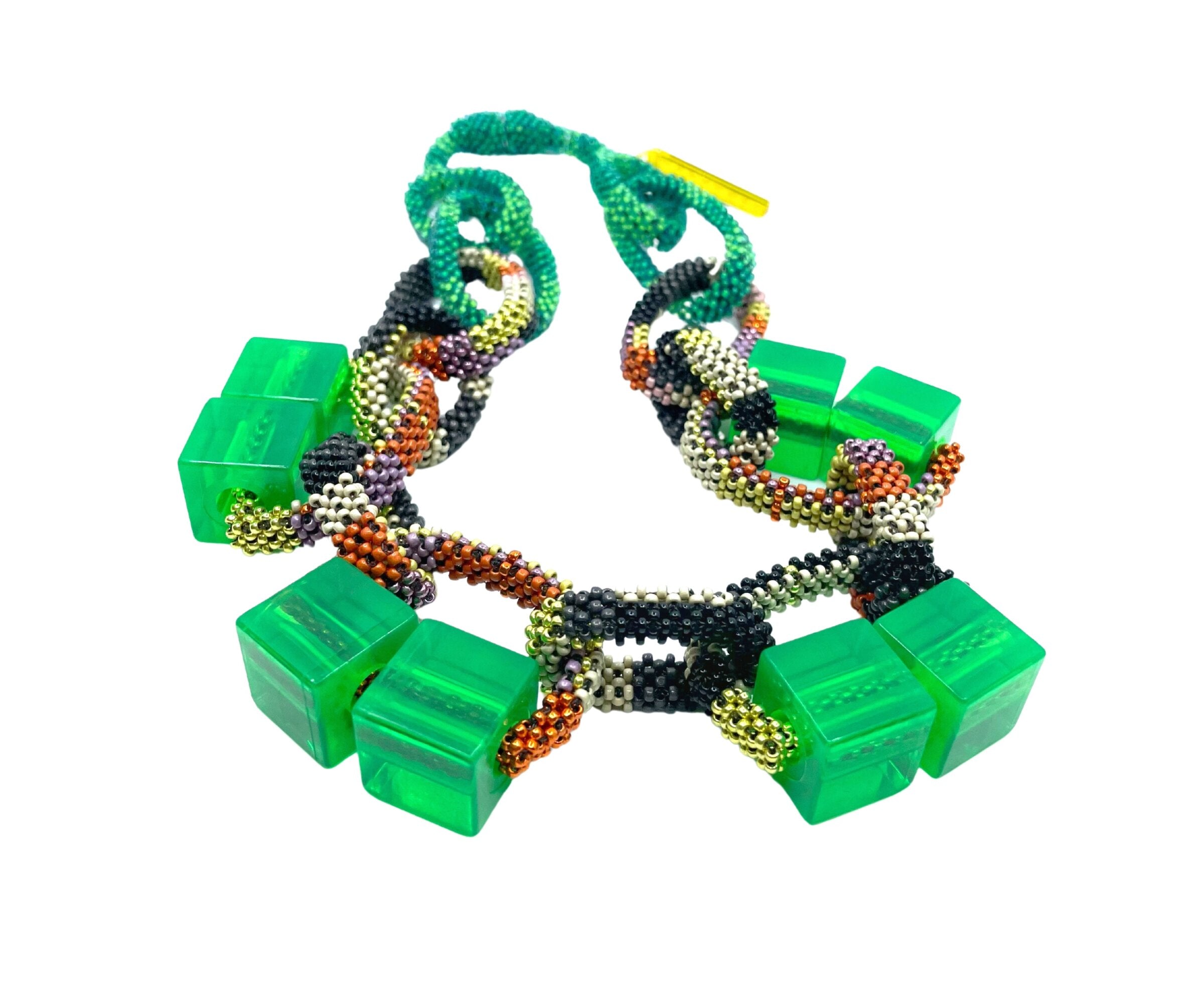 Green Cubes Statement Necklace