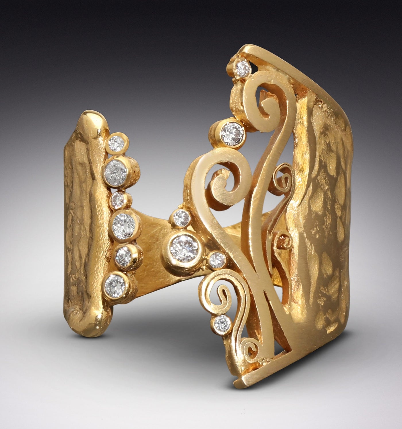 Gold and Diamond Open Filigree Ring