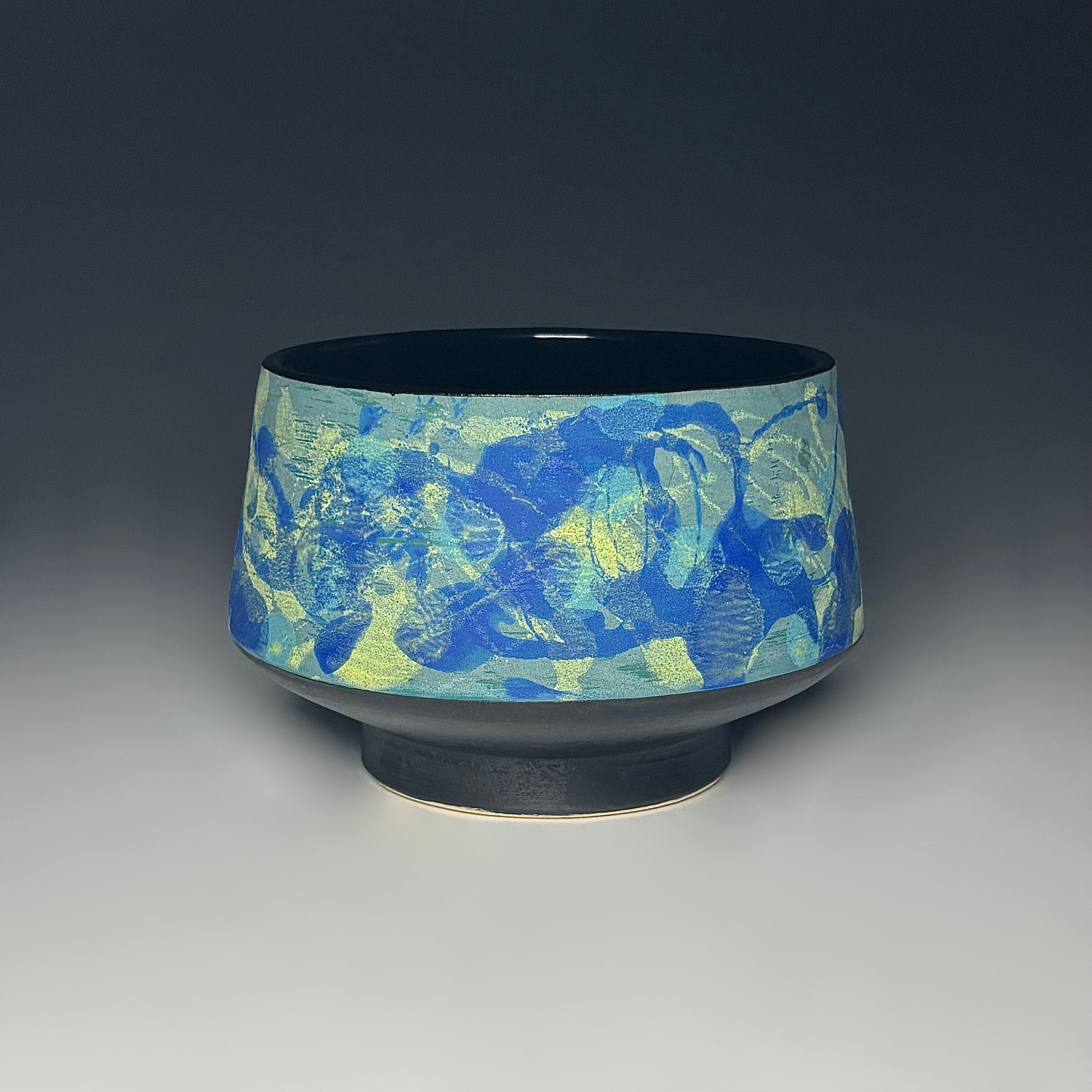 Painterly Tea Bowl in Blue Green Leaf