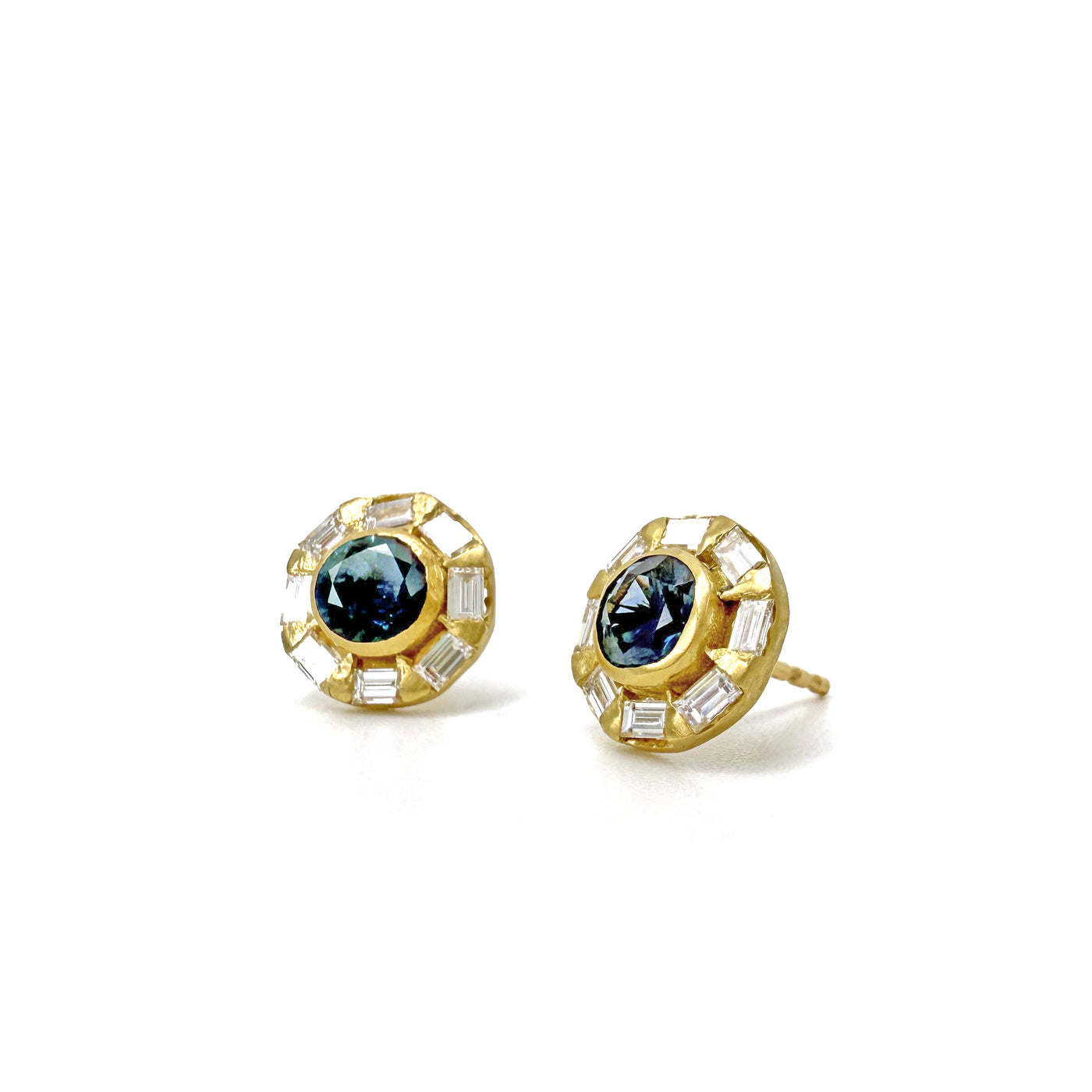 Montana Sapphire & Baguette Diamond Halo Earrings