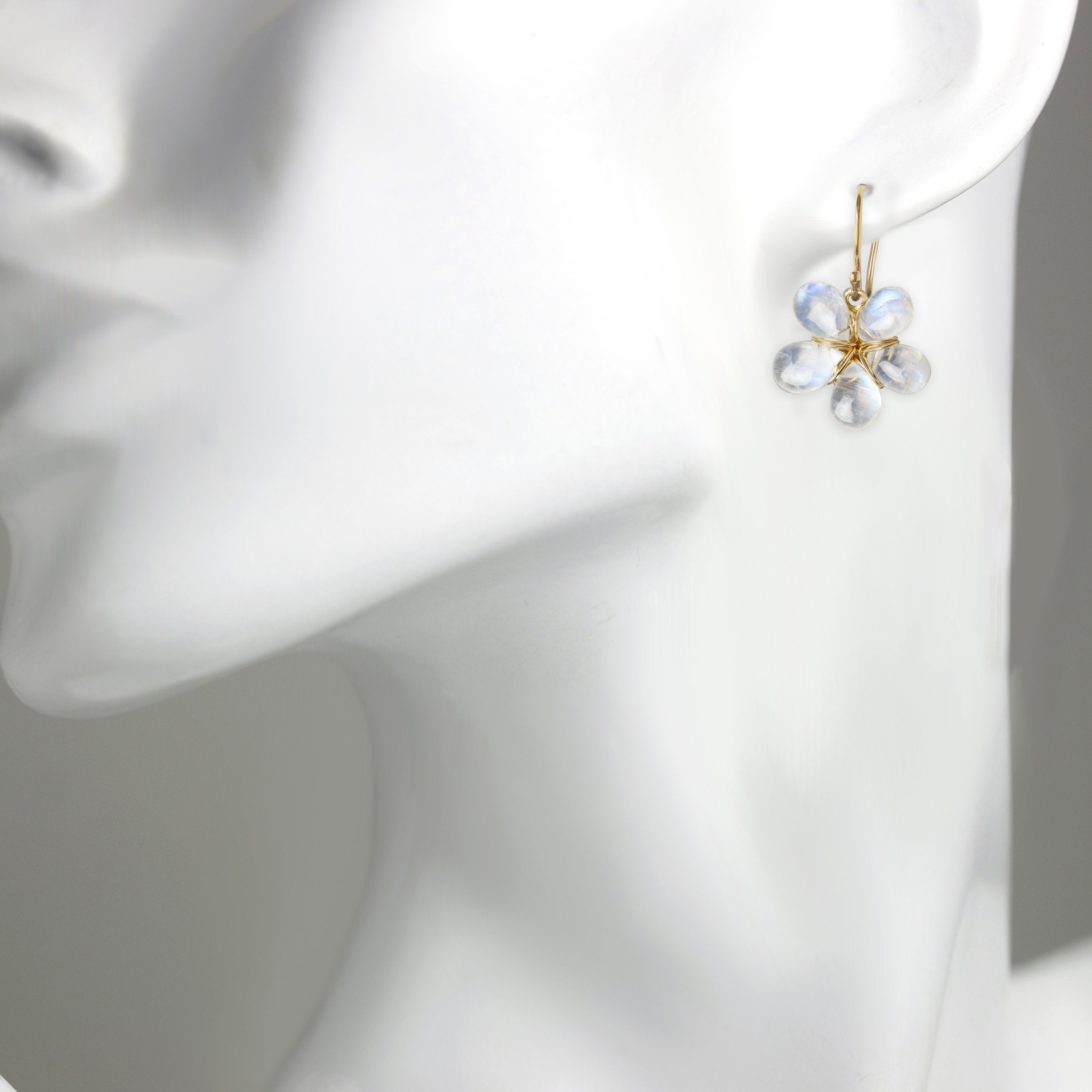 Rainbow Moonstone & 14k Gold Flower Earrings