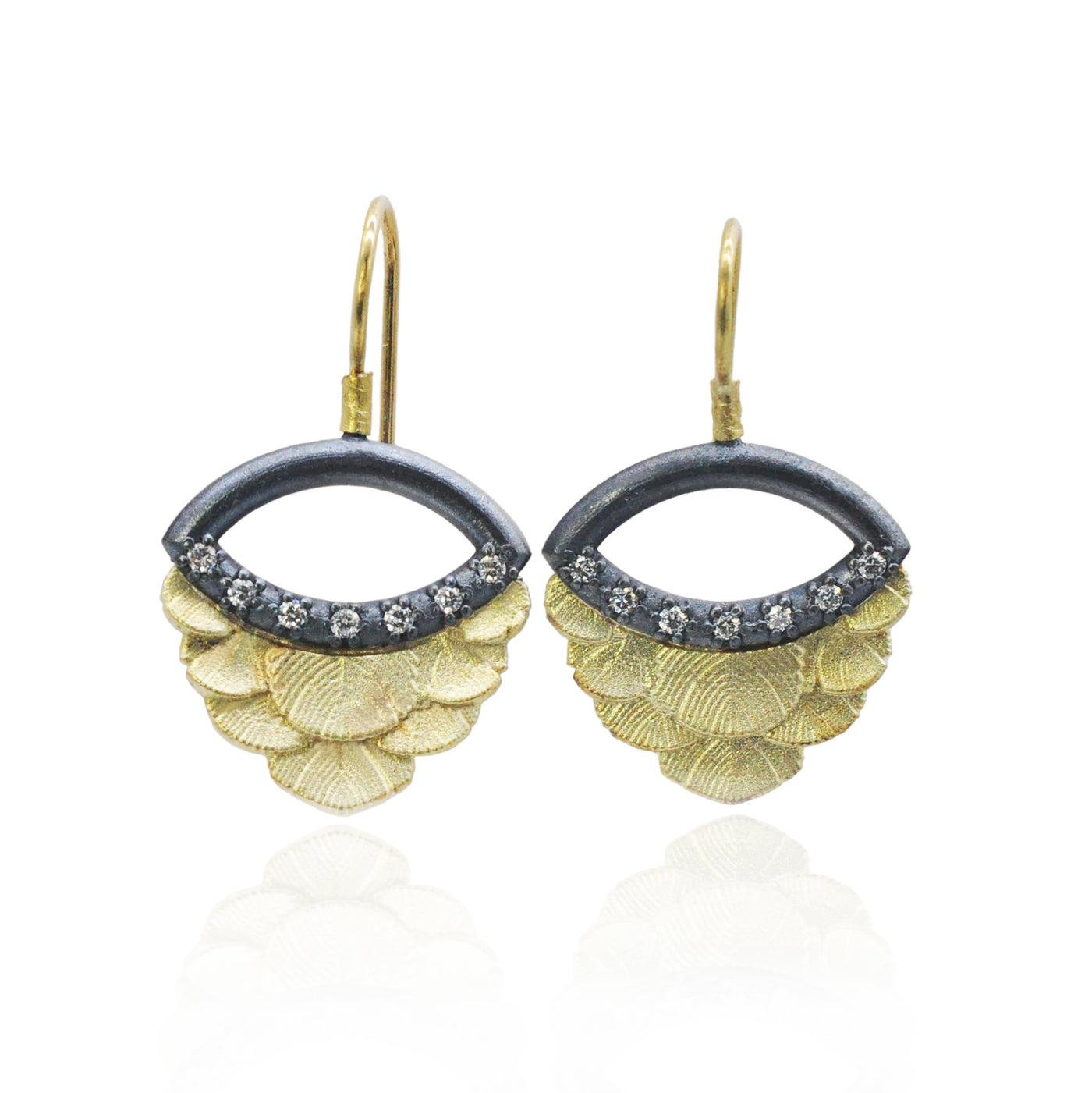 Evil Eye Halo Earrings with Gold Feathers