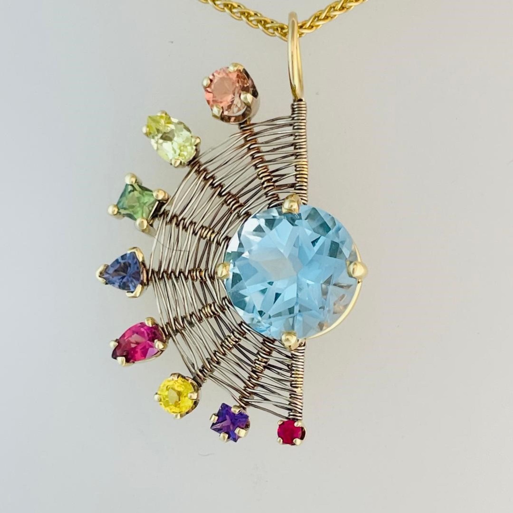 Spirula Gold Pendant with Multi-Colored Gemstones