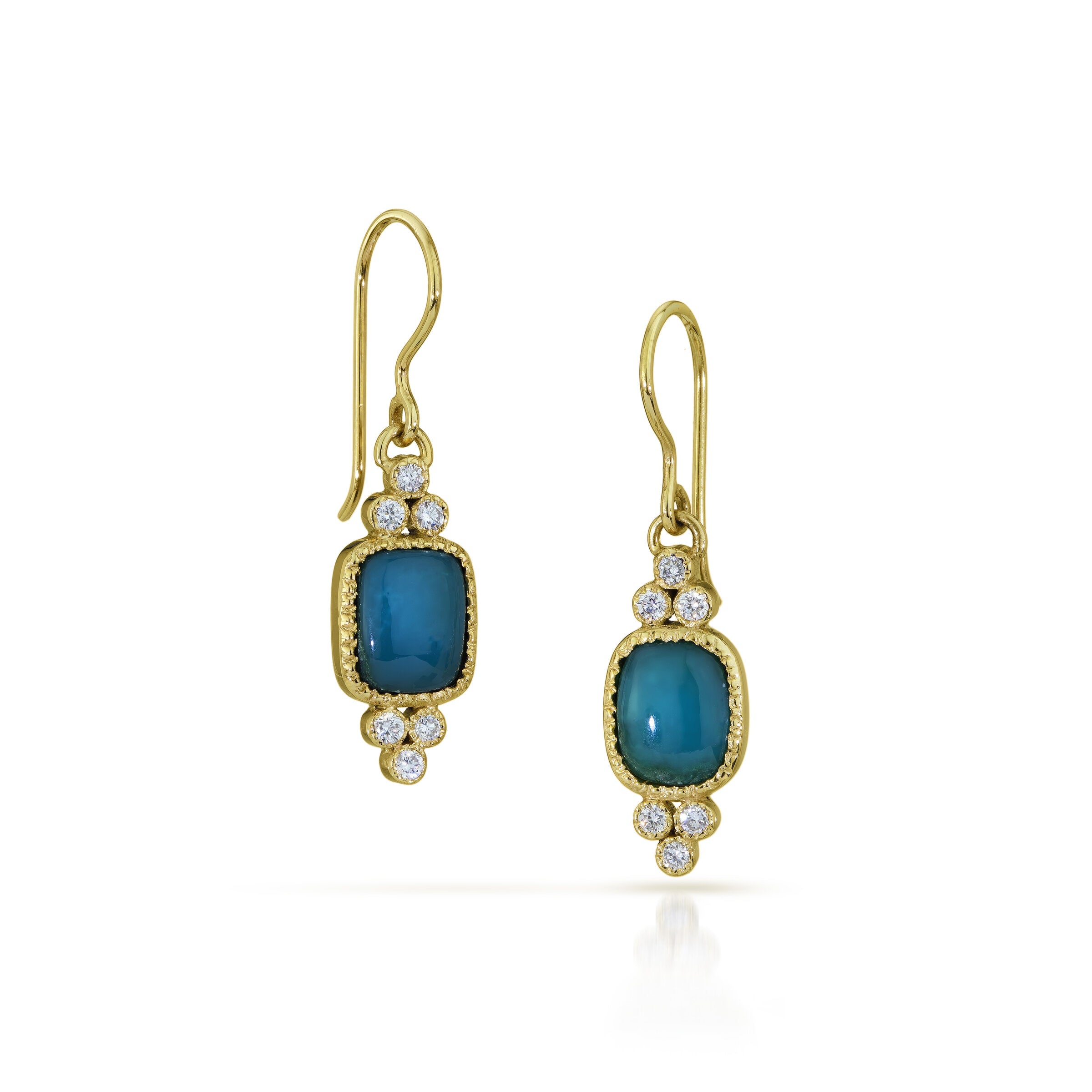 14k Gold, Gem Silica & Diamond Earrings