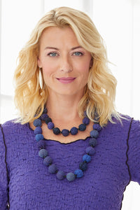 Long Kantha Necklace in Blue