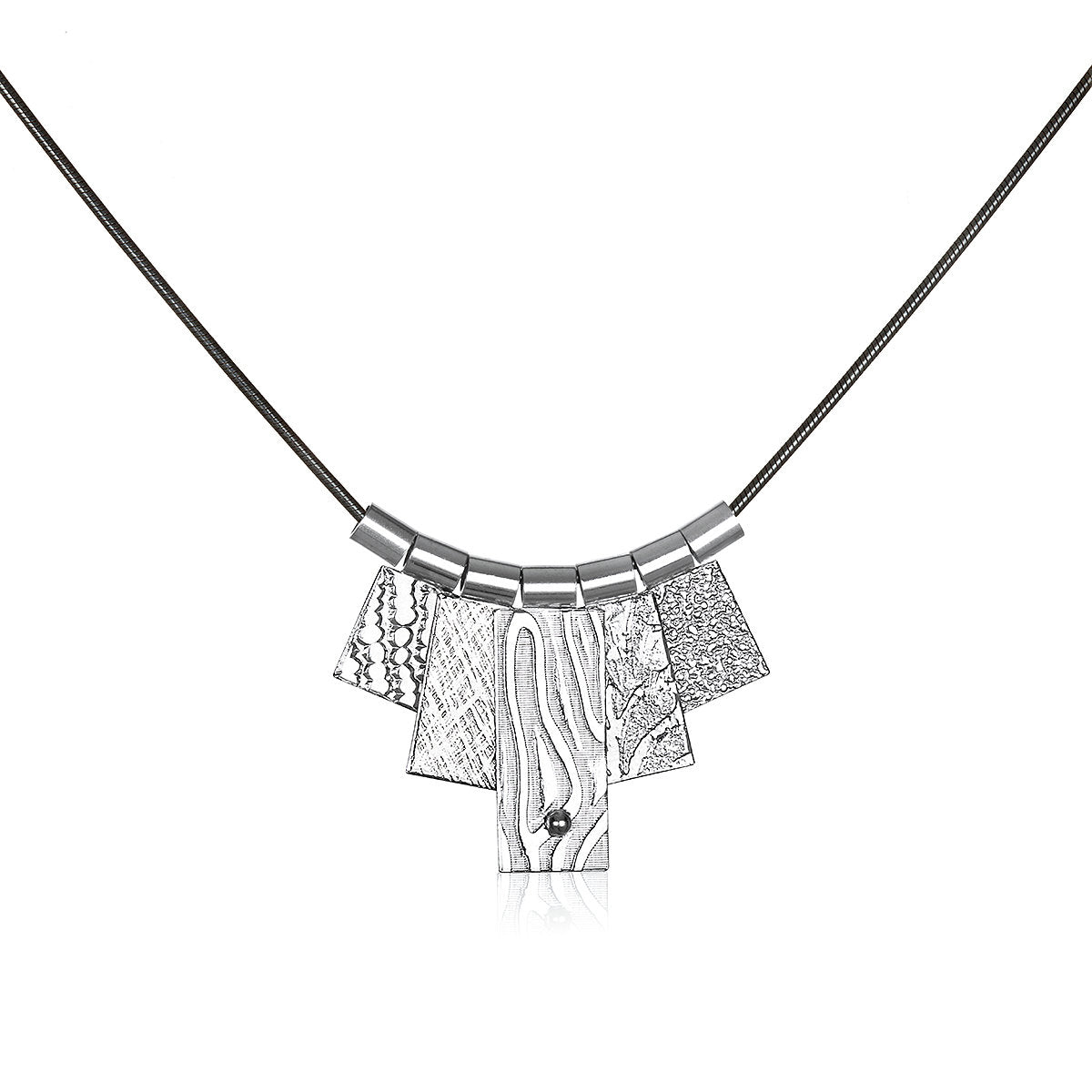 White Rhodium 5 Tab Necklace