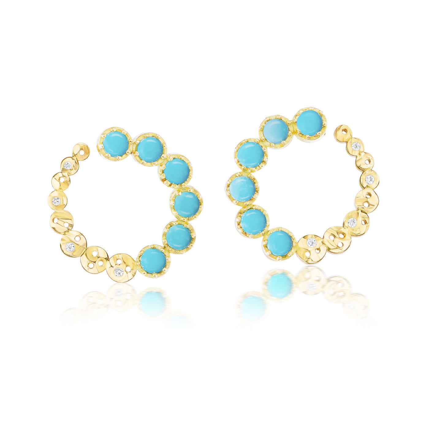 Small Sun, Moon & Turquoise Circle Earrings