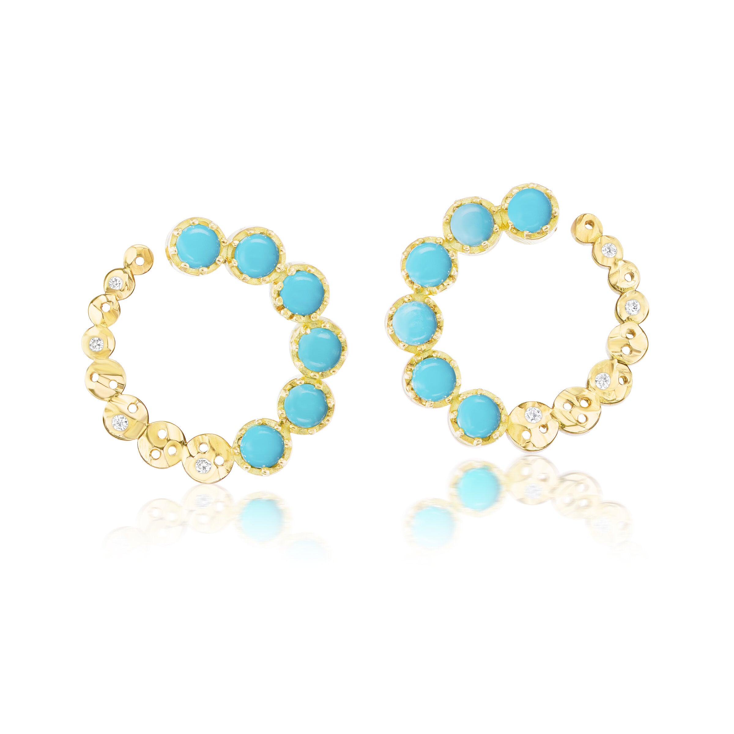 Small Sun, Moon & Turquoise Circle Earrings