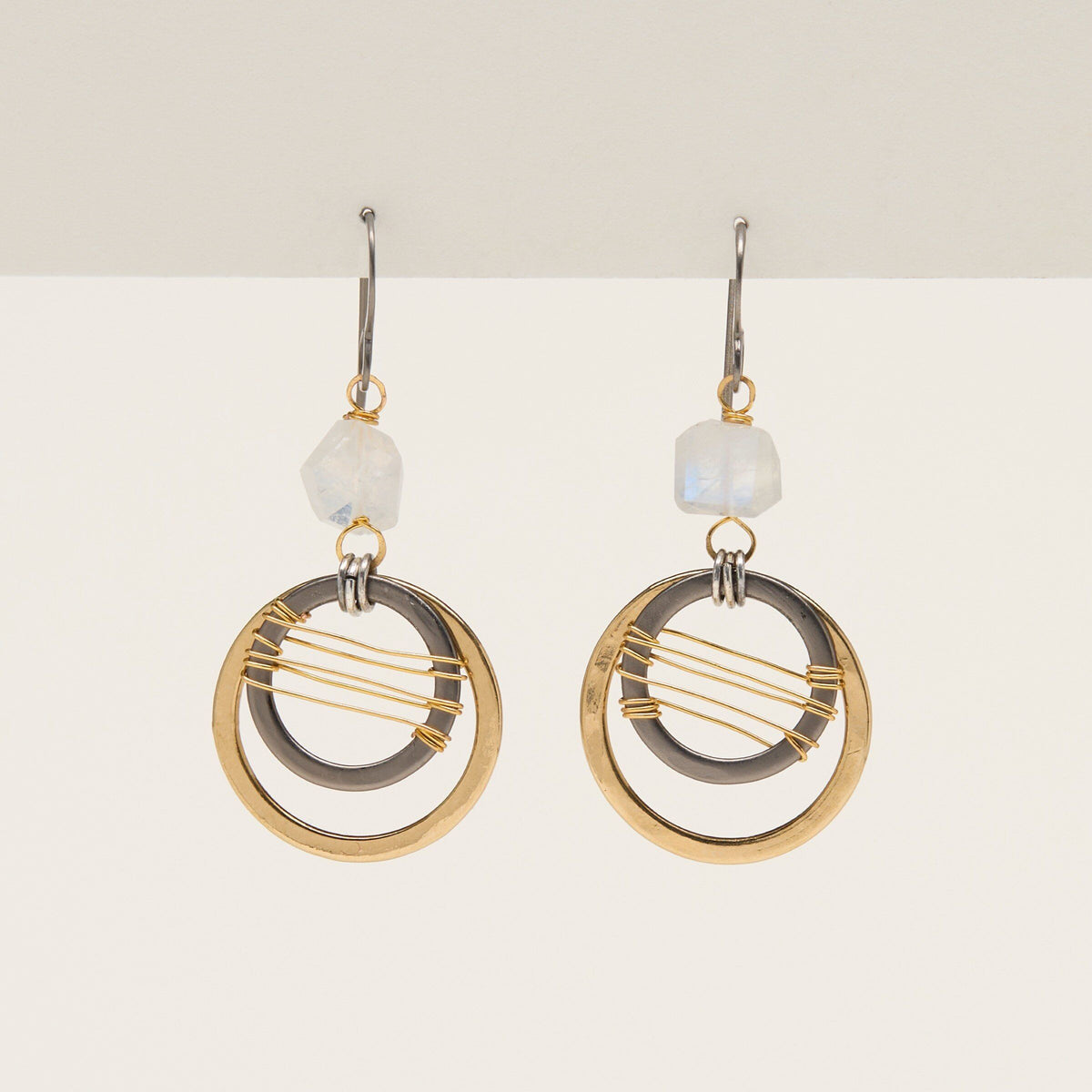 Moonstone Woven Gold Earrings