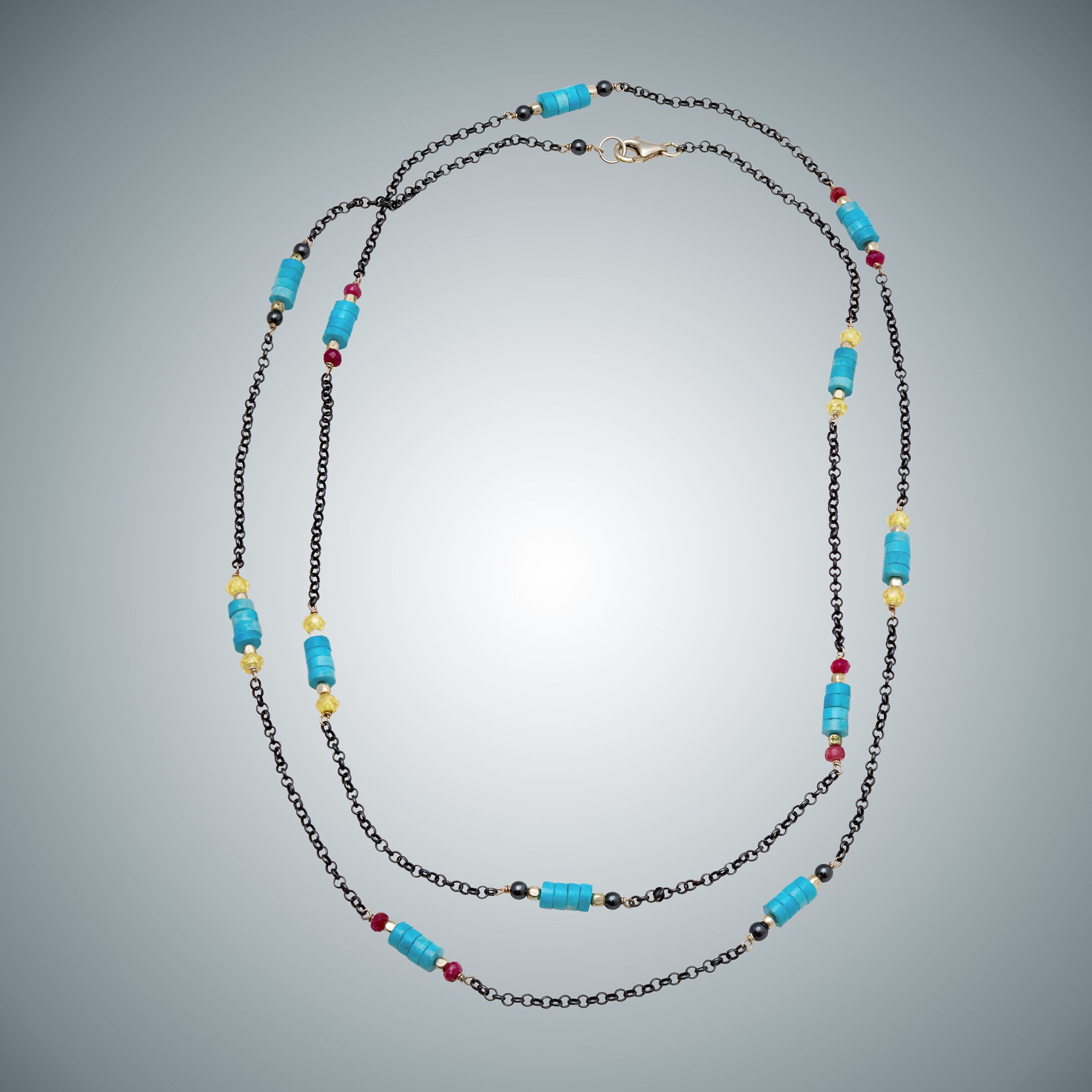 Turquoise, Ruby, Citrine & Sterling Necklace