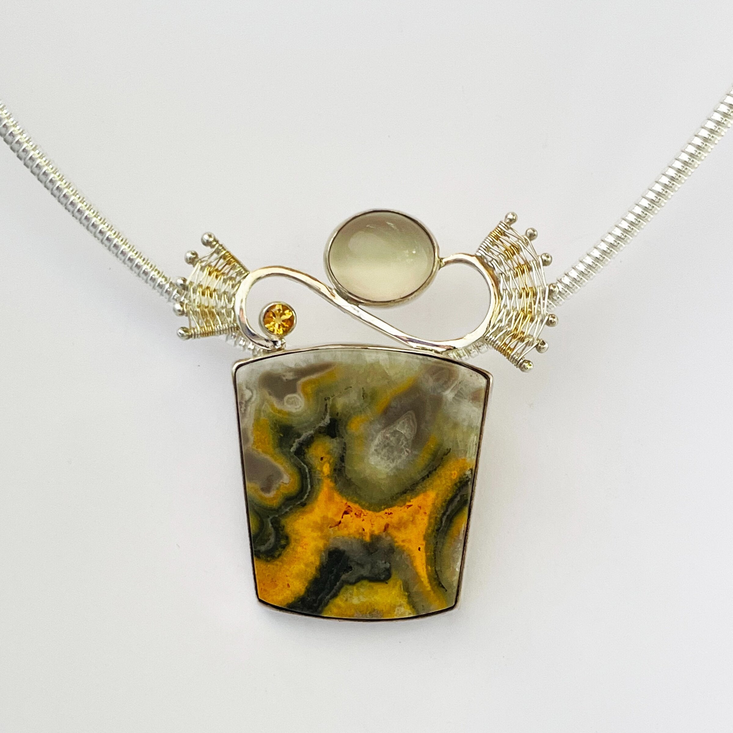 Scroll Silver & Gemstones Pendant