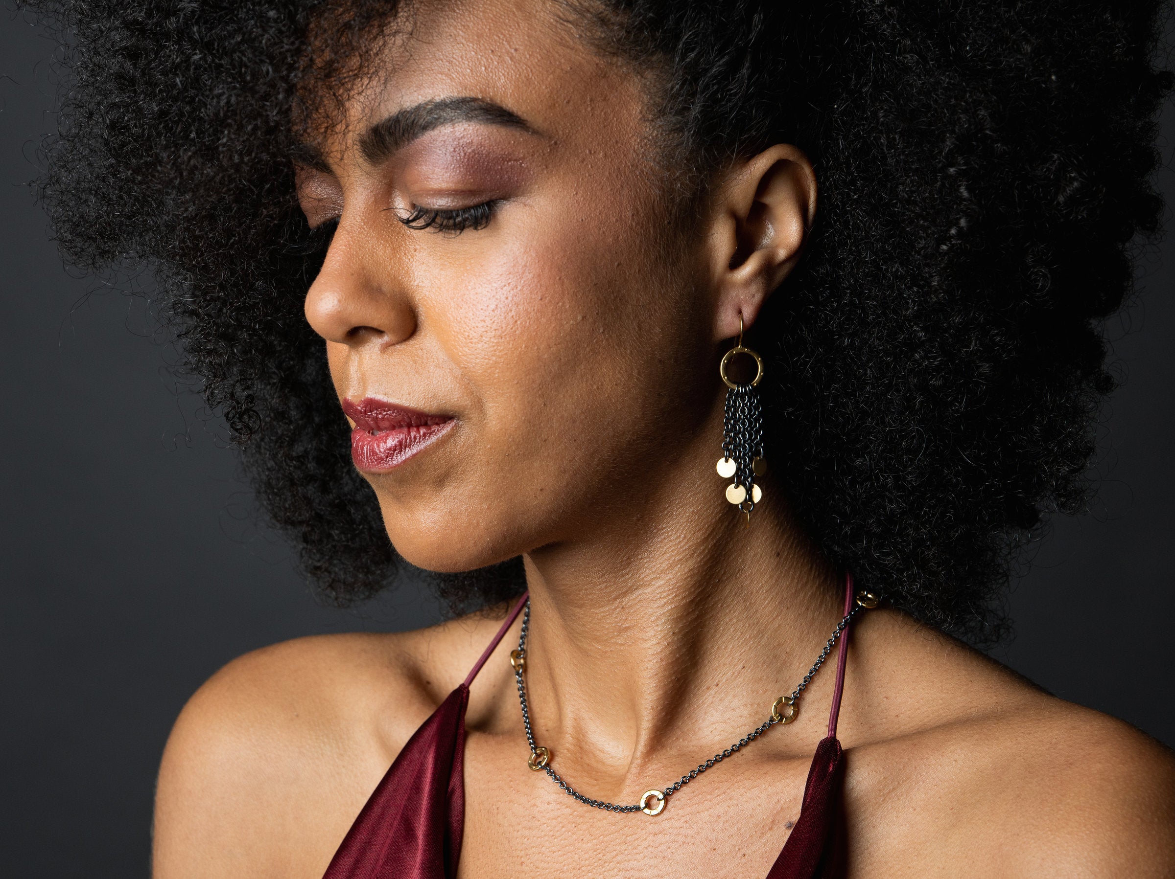 shown with the Black and Gold Barb Chain Necklace by jodi brownstein