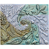 Spiral of Leaves Ceramic Wall Sculpture in Green Blue Glaze Swirl