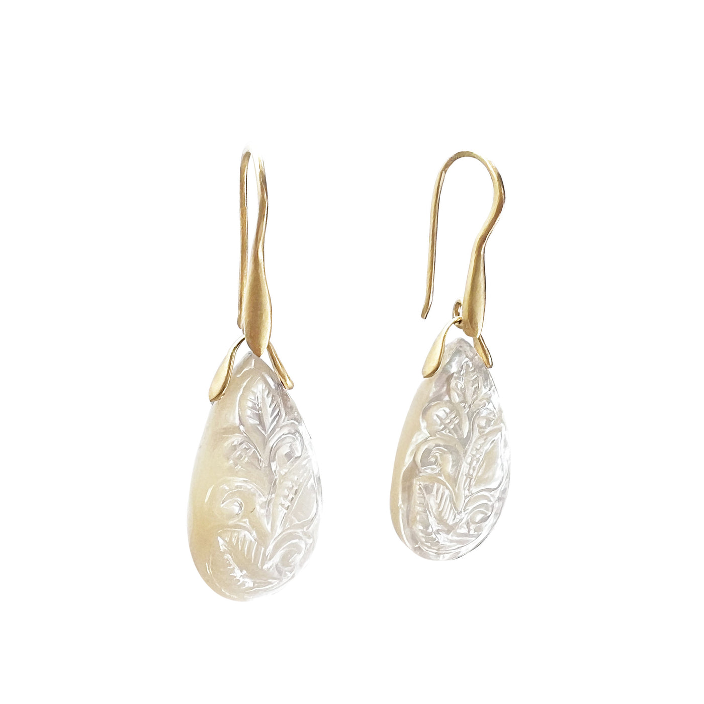 Carved Vines & Leaves Mother-of-Pearl Earrings