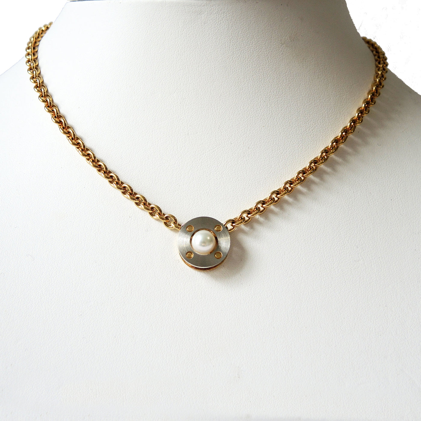 Platinum and Pearl Riveted Pendant