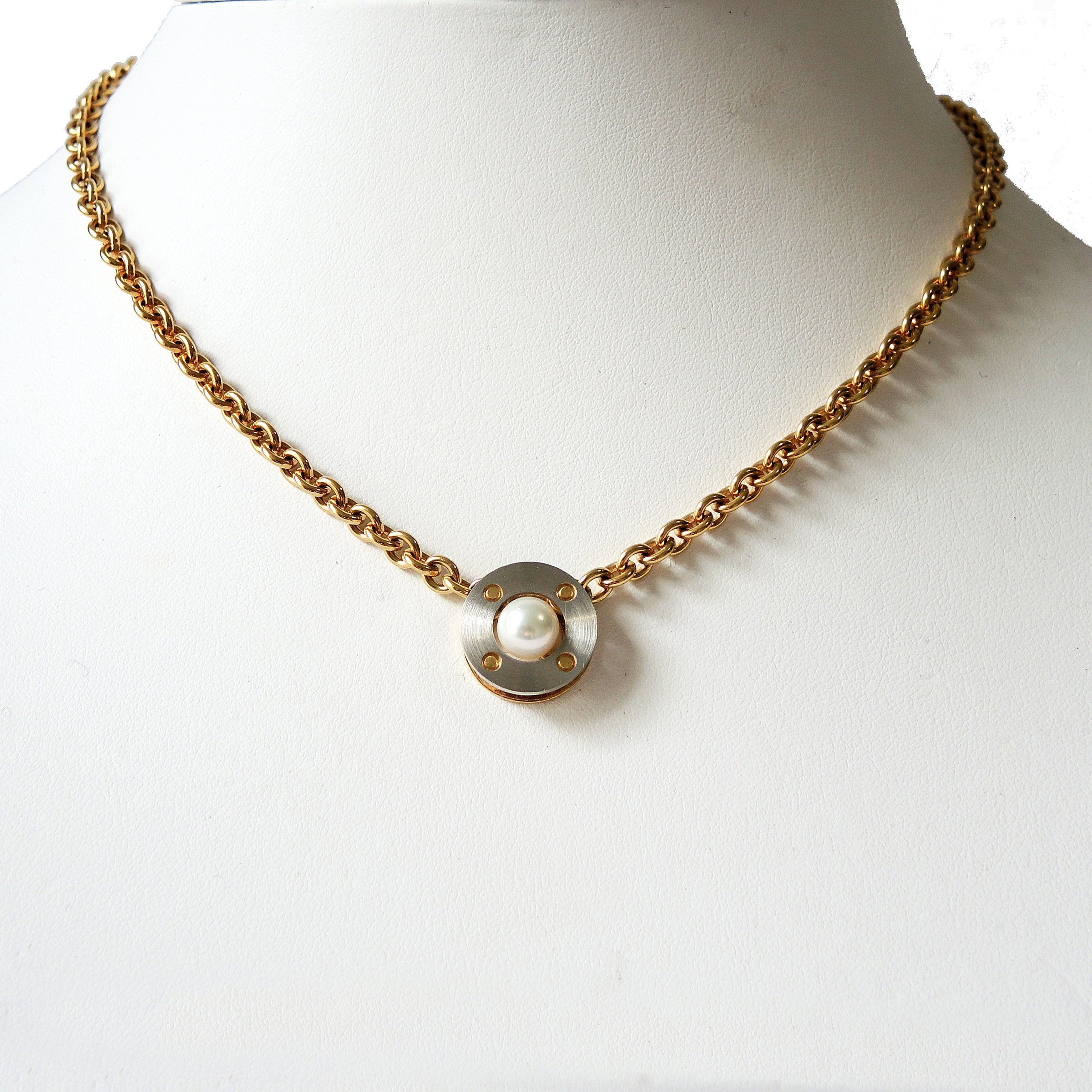 Platinum and Pearl Riveted Pendant