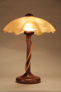 Walnut Table Lamp with Cherry Tendrils ,Light Amber Matte Shade 