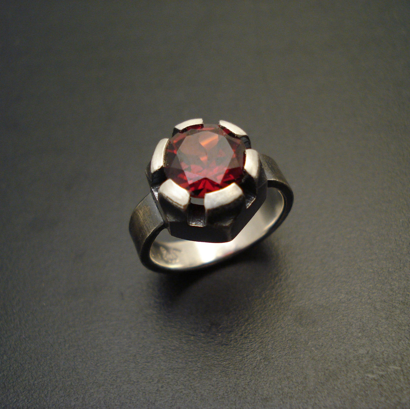 Fortress Ring with Garnet