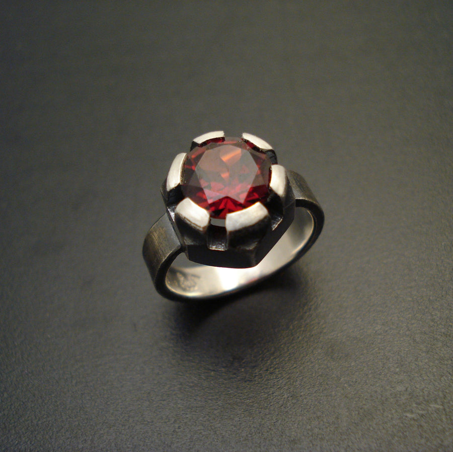 Fortress Ring with Garnet