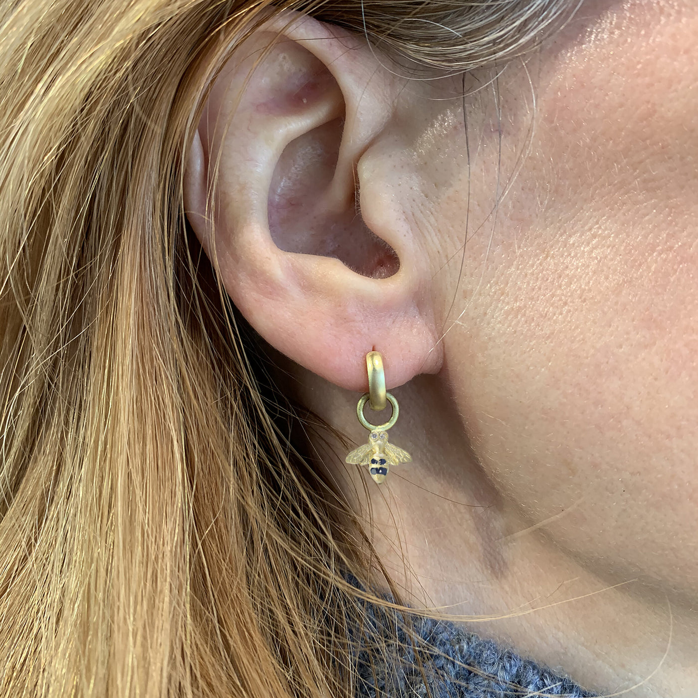 Small Bee Charm Hoop Earrings