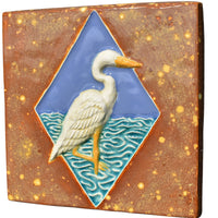 Egret Sculptural Tile in Wheat, Blue, and Teal