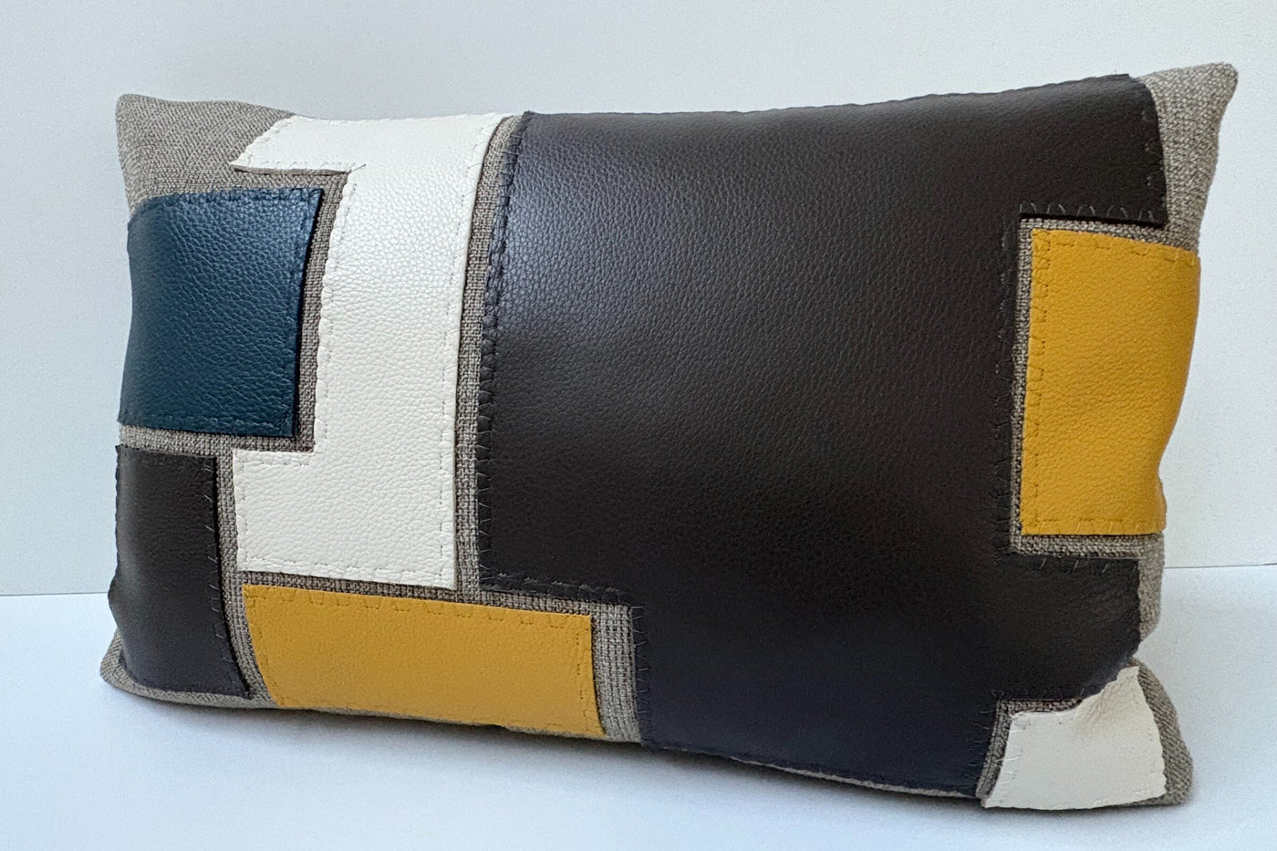 Leather Applique Lumbar Pillow