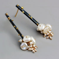 Pearl Gold-Dotted Stick Earrings