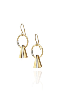 Gold Hoop with Gold/Silver/Gold Triangles