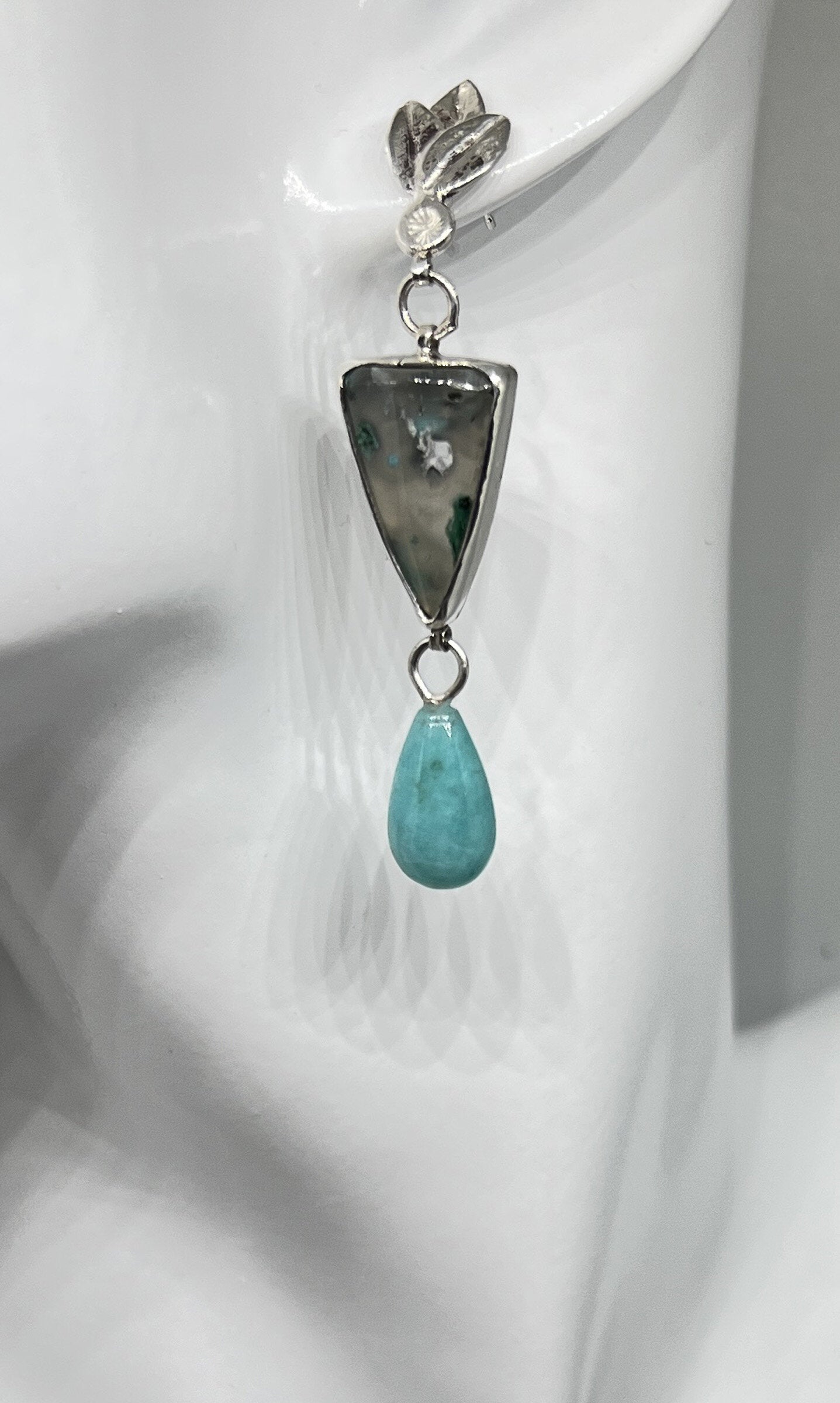 Triple Leaf Confetti Chrysocolla Earrings II