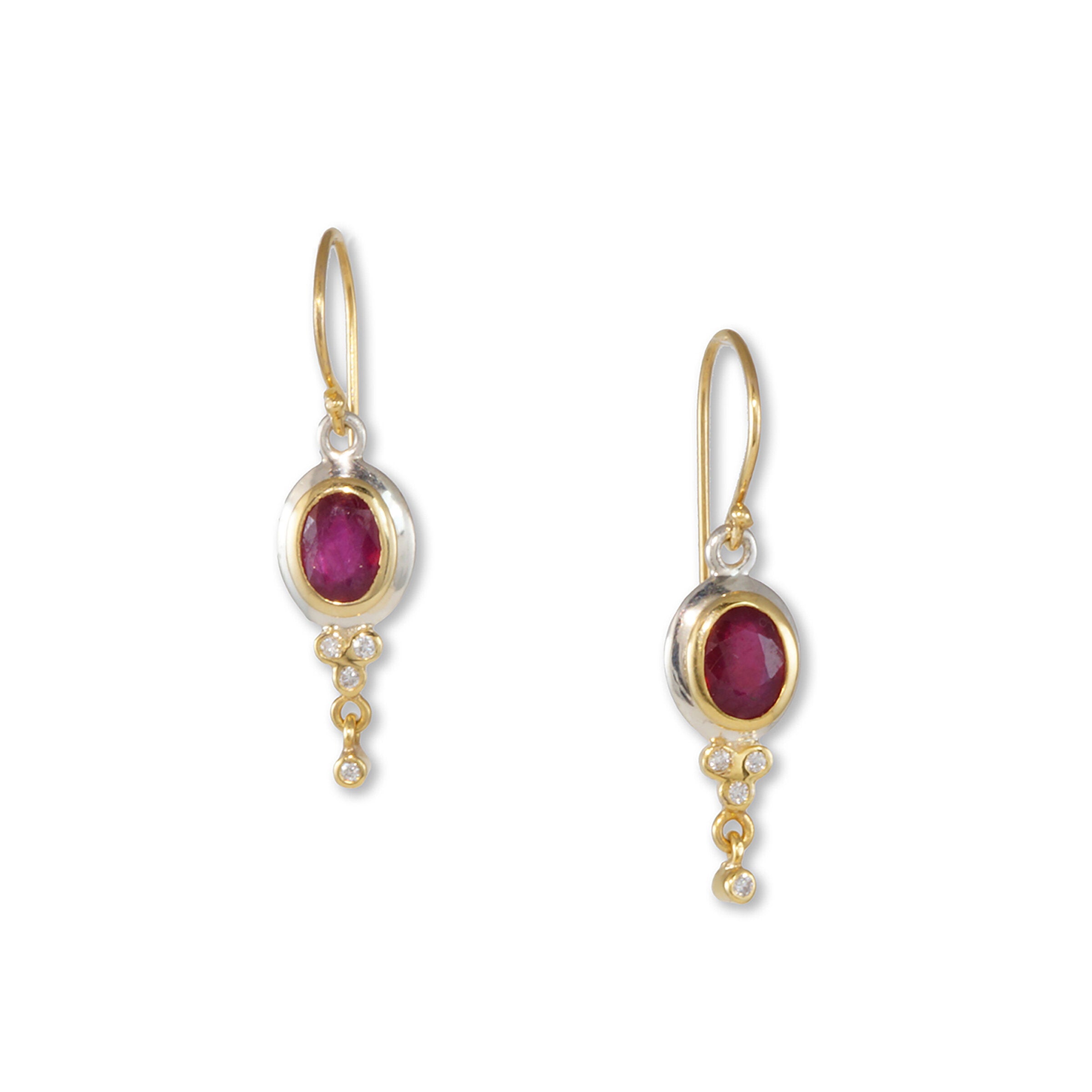 Ruby & White Diamond Dangle Earrings