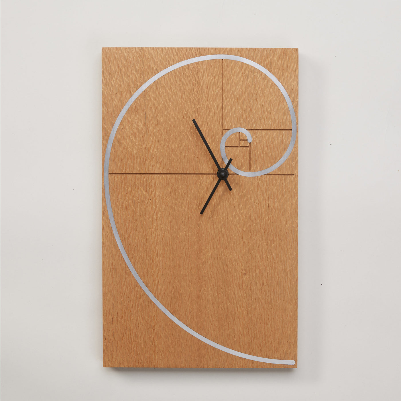 Fibonacci Spiral Clock in lacewood