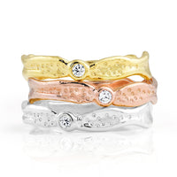top to bottom: 18k yellow gold, 18k rose gold, platinum