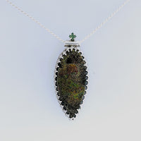 Iridescent Marcasite Drusy & Green Sapphire Crown Pendant