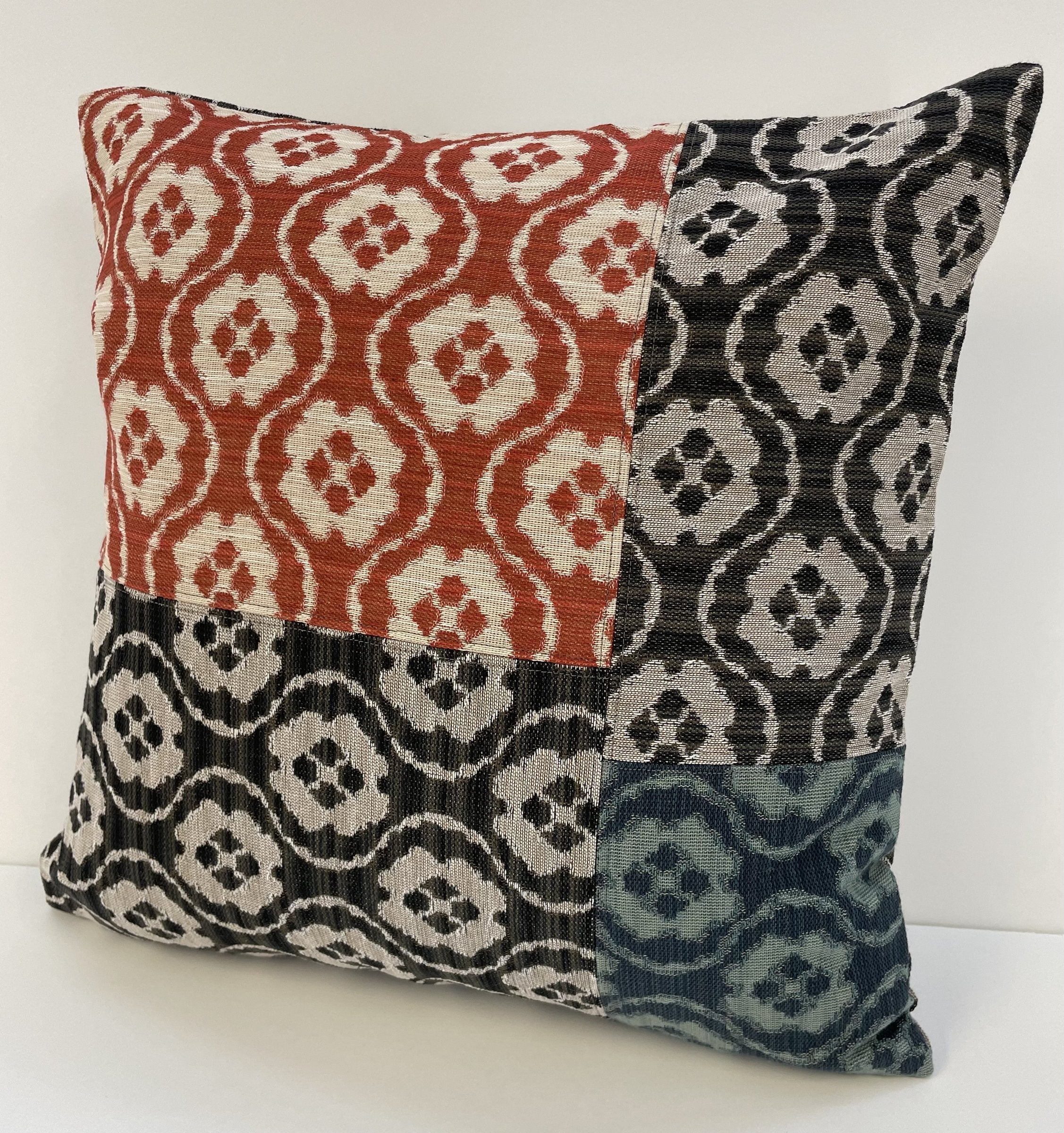 Three Color Pieced Medallion Textile Pillow