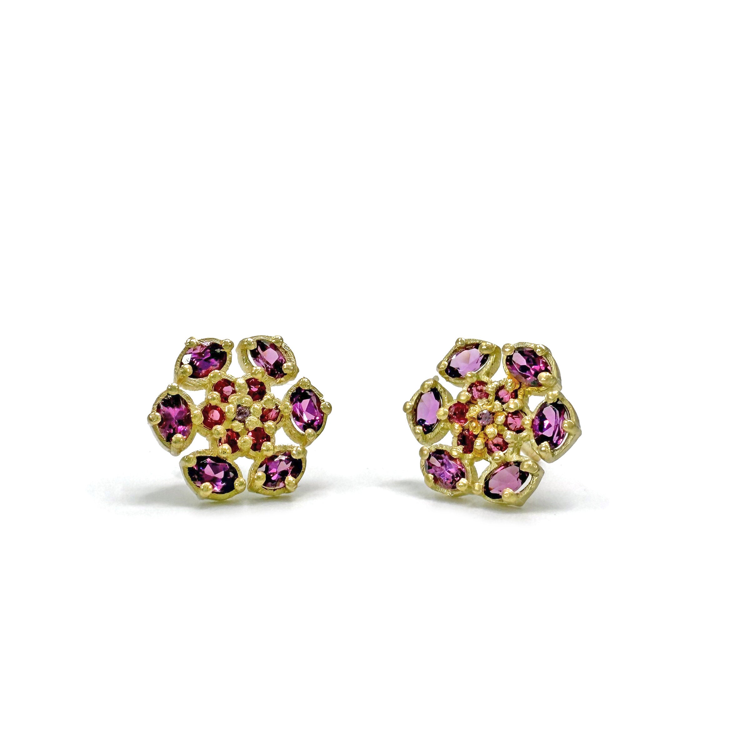 Bloom Stud Earrings with Rubellite, Tourmaline, and Rhodolite Garnet