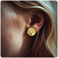 Gold Concave Circle Pearl Earrings