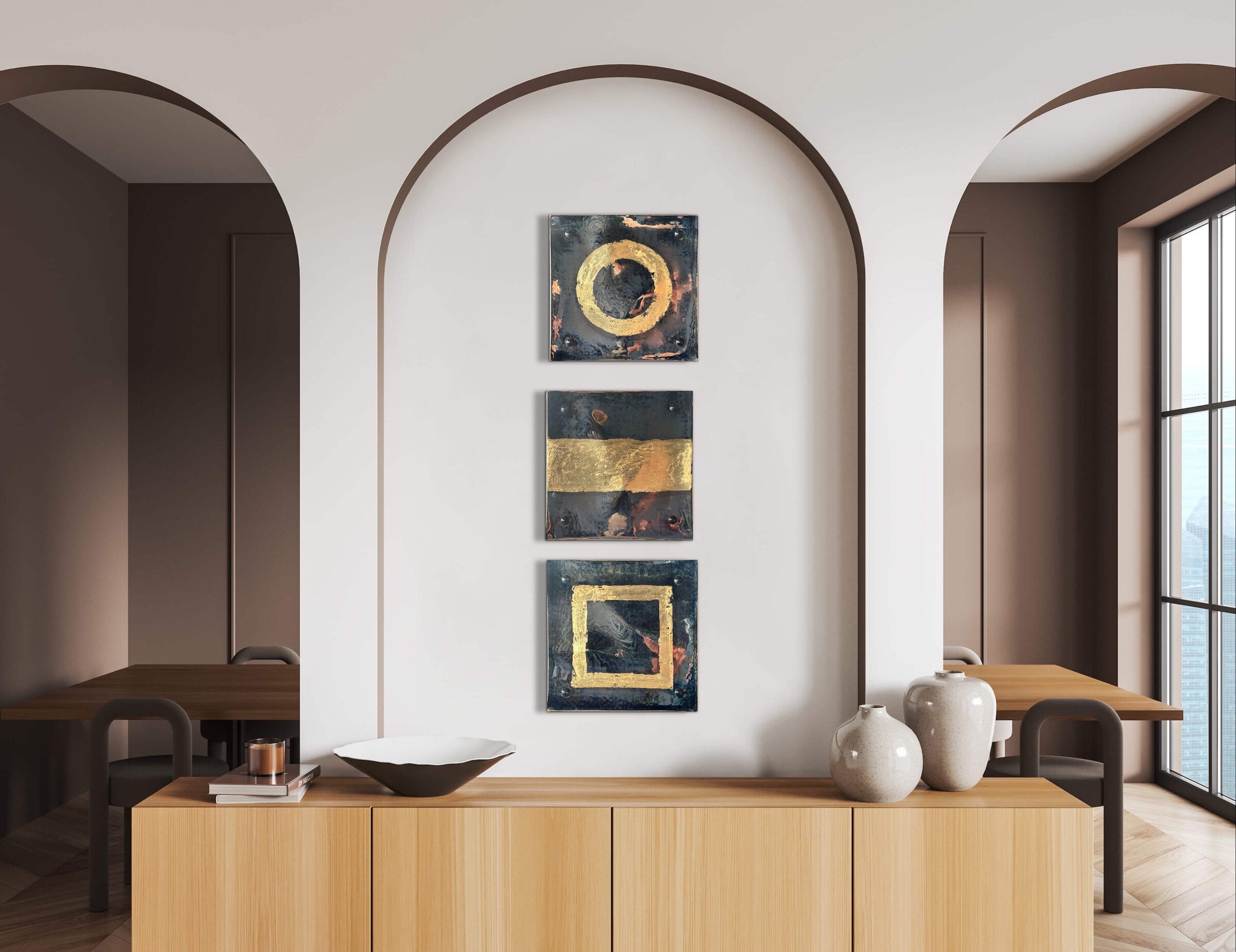 Palladium and Gold Circle Line Square Metallic Wall Square Set