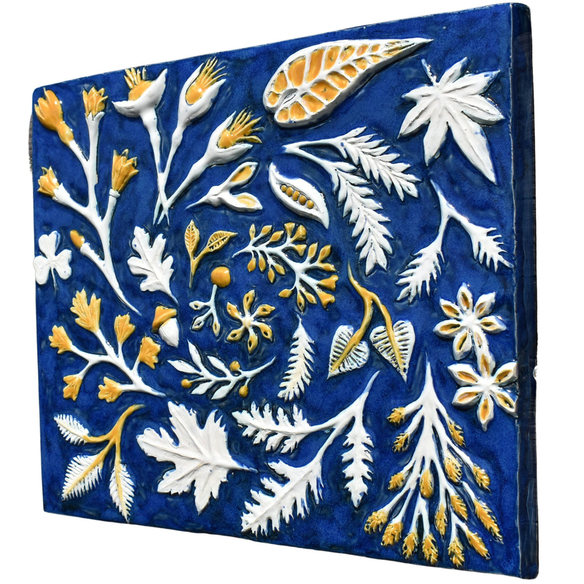 Spiral of Leaves in Sapphire Blue, White and Yellow