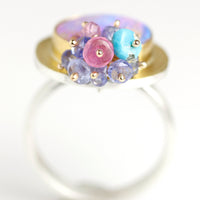 Lilac Crystal Boulder Opal Ring with Multi Cluster