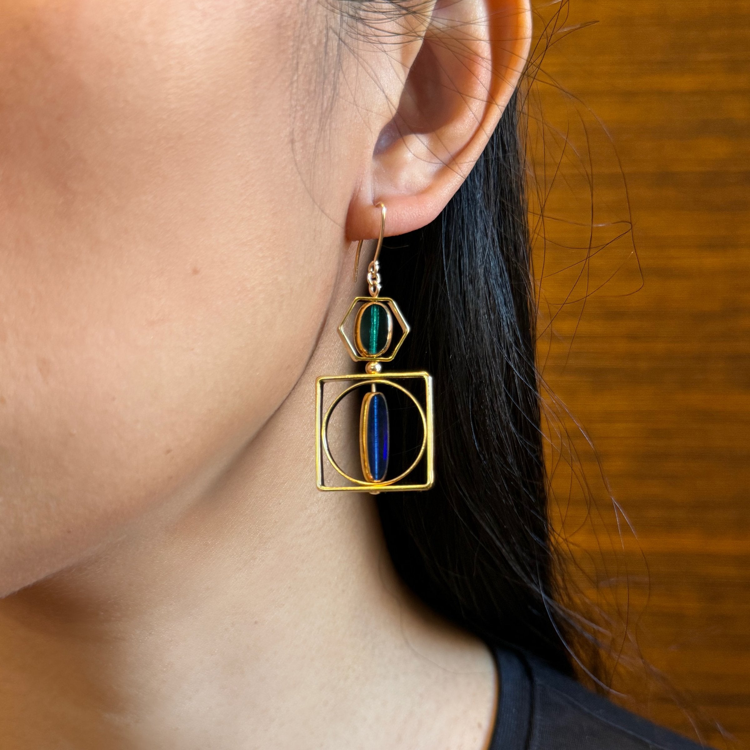 Translucent Green & Blue Art Deco Earrings