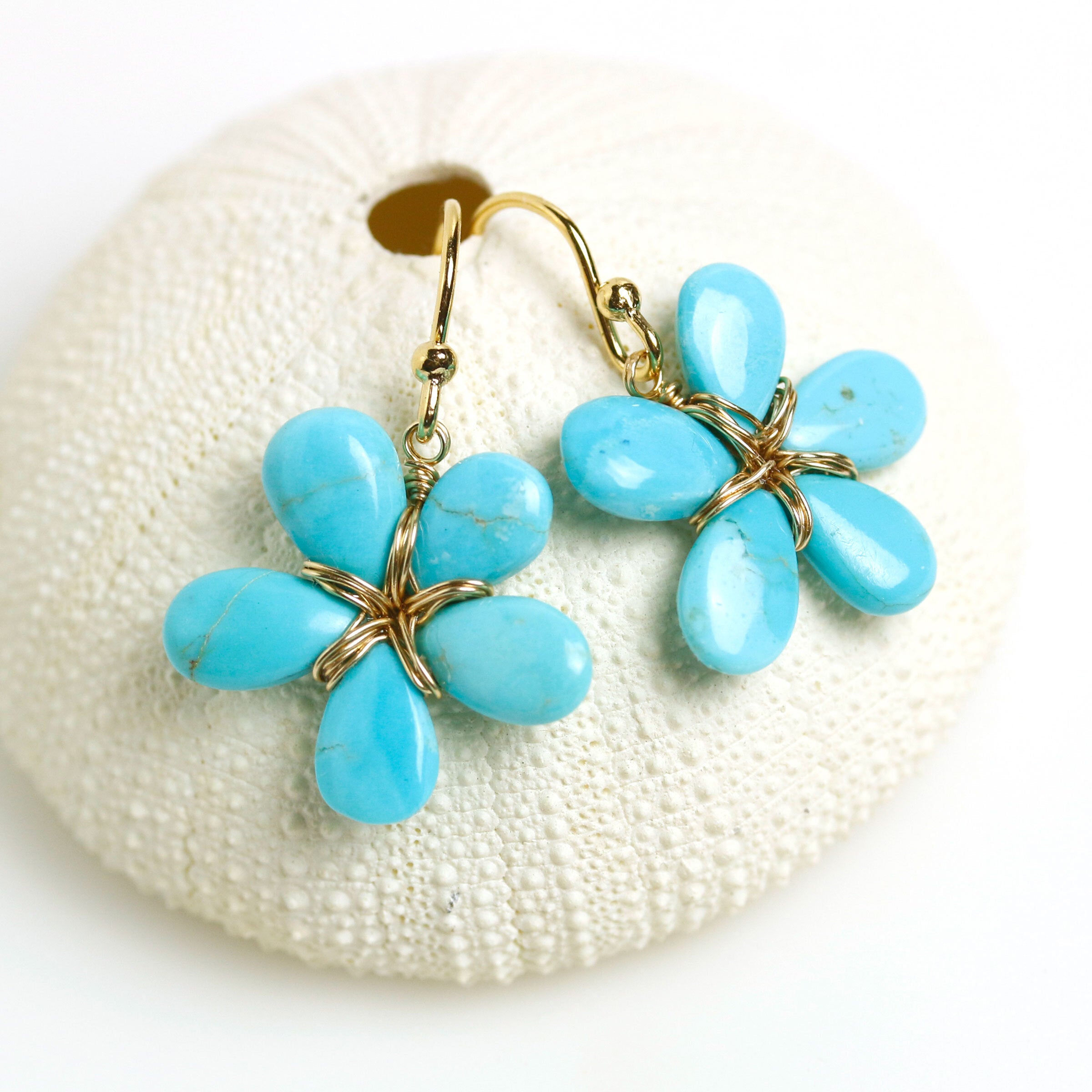 Sleeping Beauty Turquoise Flower Earrings