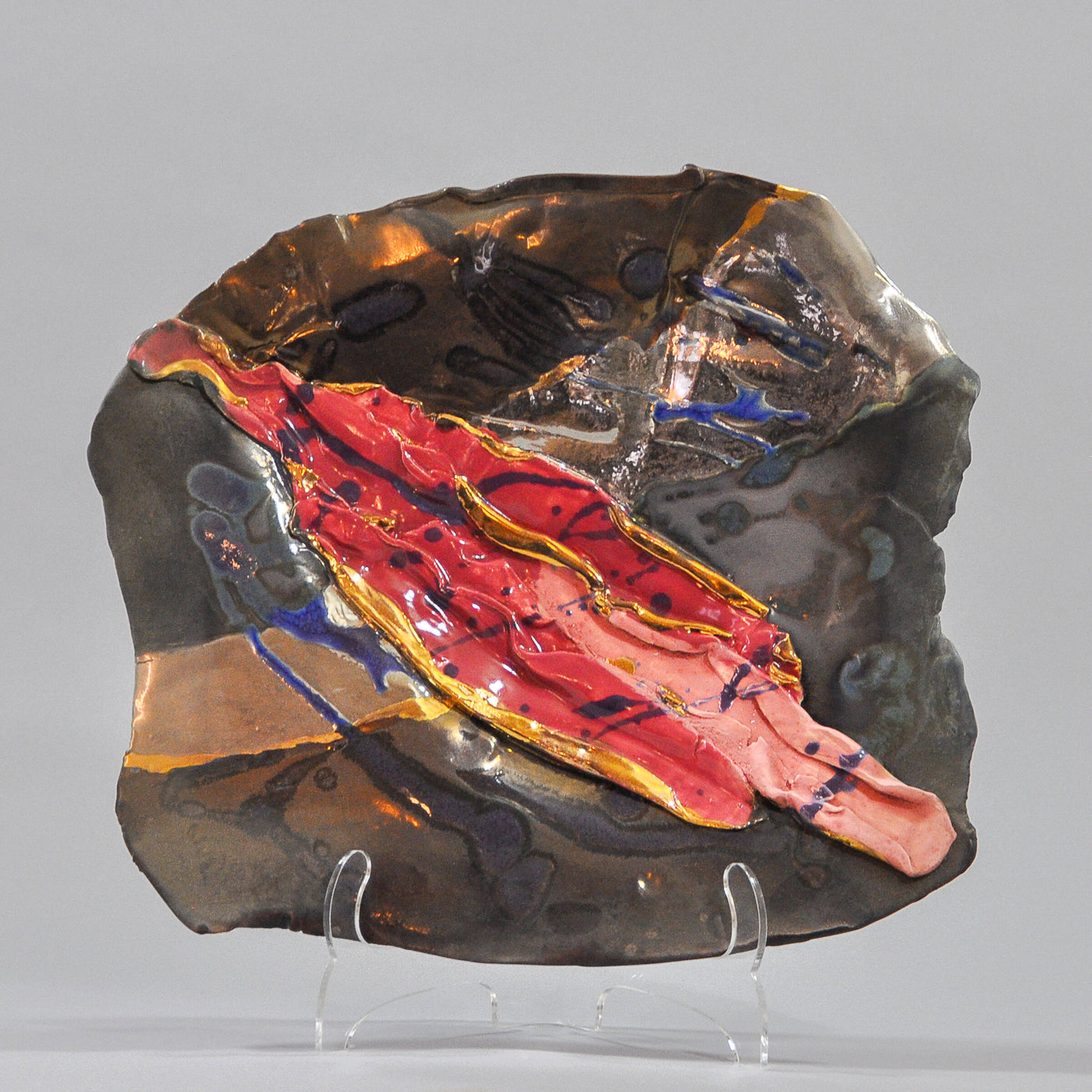 Square Bronze Platter with Gold and Rose